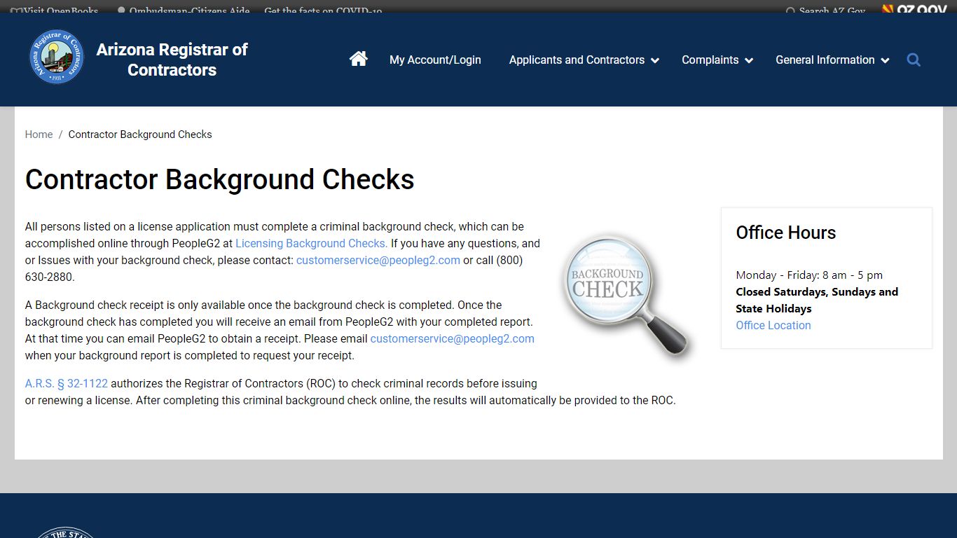 Contractor Background Checks | Arizona Registrar of Contractors